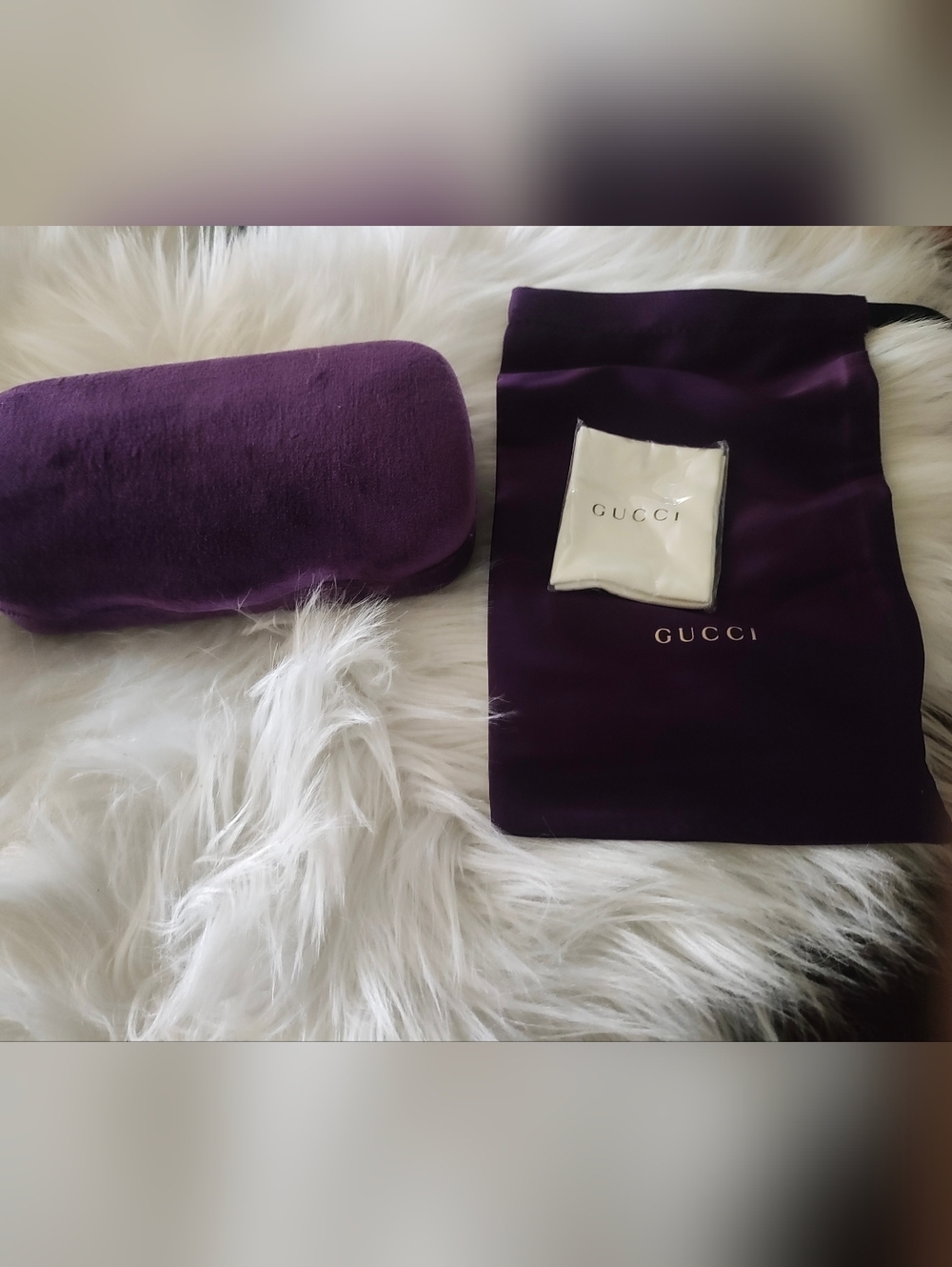 Gucci Deep Purple Sunglasses Case w/ Matching Dust Bag and Gucci Eyeglass Cloth